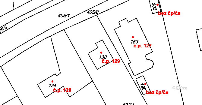 Borek 129, Rokycany na parcele st. 138 v KÚ Borek u Rokycan, Katastrální mapa