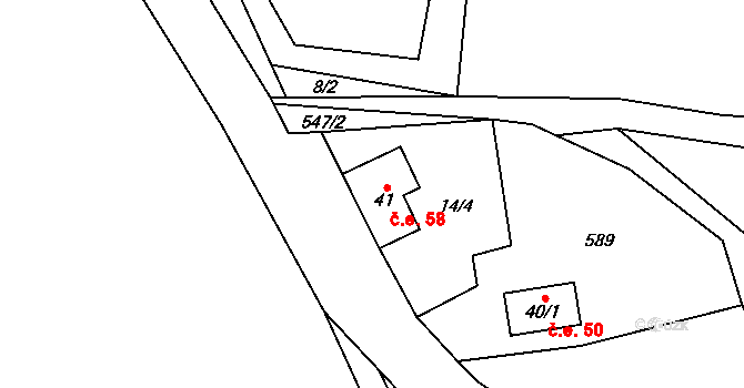 Hrádek 58, Krajková na parcele st. 41 v KÚ Markvarec u Krajkové, Katastrální mapa