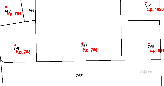 Smíchov 760, Praha na parcele st. 141 v KÚ Smíchov, Katastrální mapa