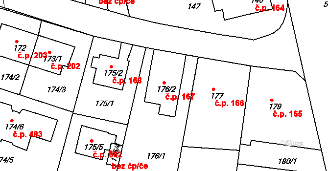 Horní Měcholupy 167, Praha na parcele st. 176/2 v KÚ Horní Měcholupy, Katastrální mapa