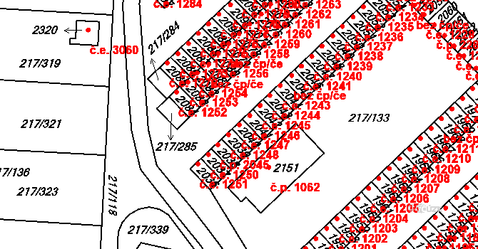 Sezimovo Ústí 1247 na parcele st. 2040 v KÚ Sezimovo Ústí, Katastrální mapa