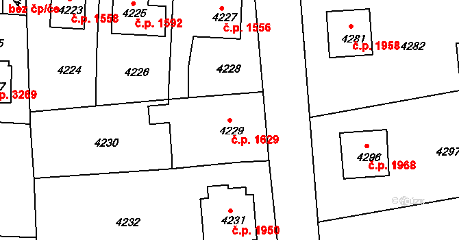 Česká Lípa 1629 na parcele st. 4229 v KÚ Česká Lípa, Katastrální mapa