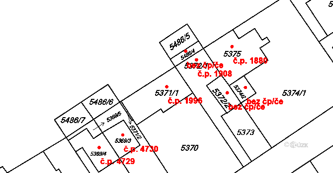 Chomutov 1996 na parcele st. 5371/1 v KÚ Chomutov I, Katastrální mapa