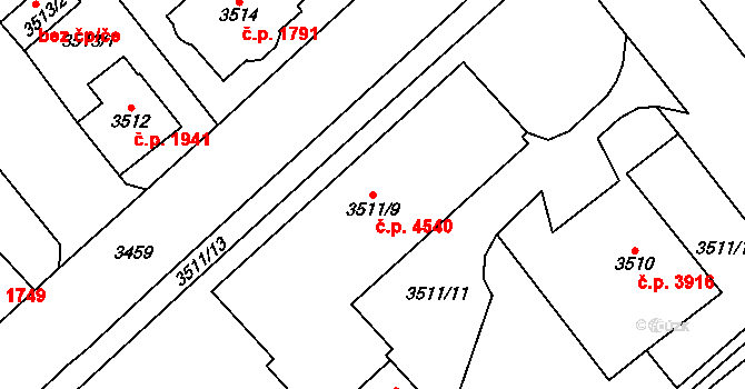 Chomutov 4540 na parcele st. 3511/9 v KÚ Chomutov I, Katastrální mapa