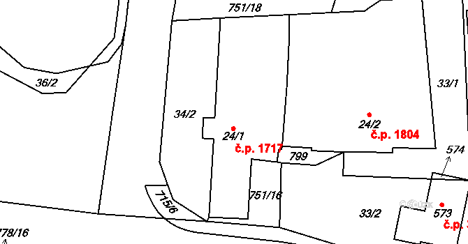 Havlíčkův Brod 1717 na parcele st. 24/1 v KÚ Perknov, Katastrální mapa