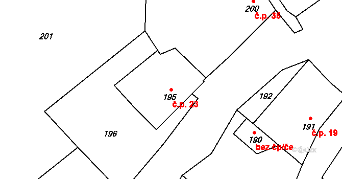 Plinkout 23, Dlouhá Loučka na parcele st. 195 v KÚ Plinkout, Katastrální mapa