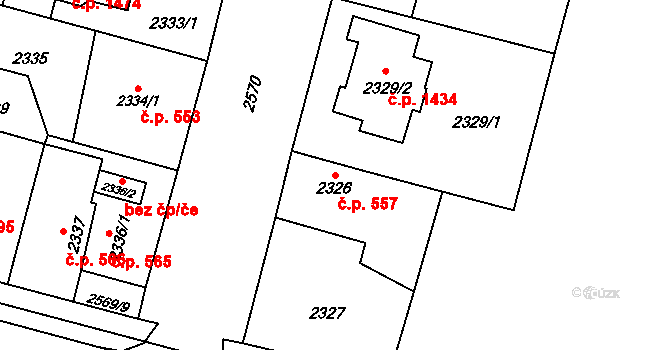 Doubravka 557, Plzeň na parcele st. 2326 v KÚ Doubravka, Katastrální mapa