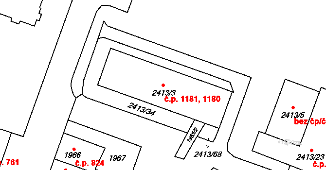 Doubravka 1180,1181, Plzeň na parcele st. 2413/3 v KÚ Doubravka, Katastrální mapa
