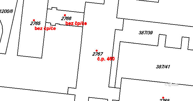 Holínské Předměstí 460, Jičín na parcele st. 2767 v KÚ Jičín, Katastrální mapa