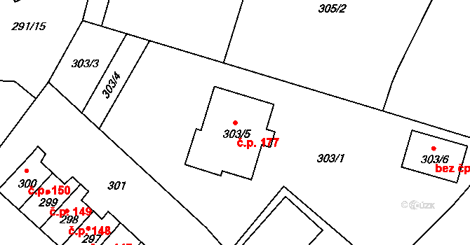 Olšová Vrata 177, Karlovy Vary na parcele st. 303/5 v KÚ Olšová Vrata, Katastrální mapa