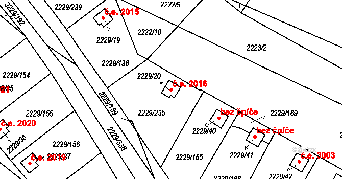 Krásné Pole 2016, Ostrava na parcele st. 2229/20 v KÚ Krásné Pole, Katastrální mapa