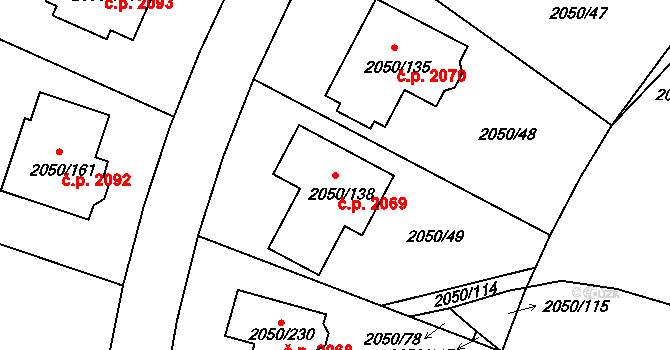 Pelhřimov 2069 na parcele st. 2050/138 v KÚ Pelhřimov, Katastrální mapa