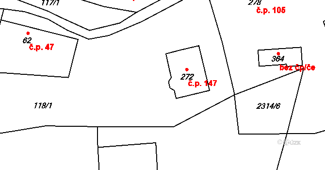Drnovice 147 na parcele st. 272 v KÚ Drnovice u Valašských Klobouk, Katastrální mapa