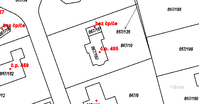 Hřebeč 495 na parcele st. 867/160 v KÚ Hřebeč, Katastrální mapa