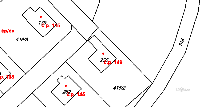 Sudoměřice u Tábora 149 na parcele st. 255 v KÚ Sudoměřice u Tábora, Katastrální mapa
