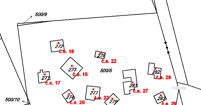 Mlékojedy 22, Neratovice na parcele st. 278 v KÚ Mlékojedy u Neratovic, Katastrální mapa