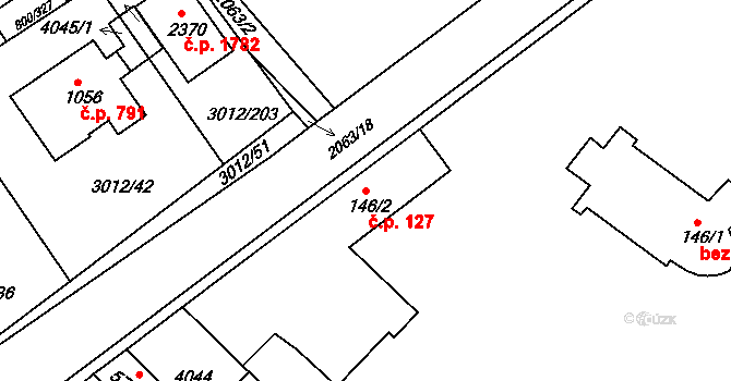 Mařatice 127, Uherské Hradiště na parcele st. 146/2 v KÚ Mařatice, Katastrální mapa