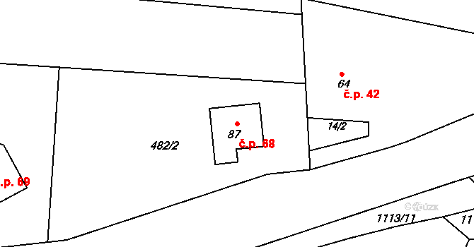 Chotiná 68, Hromnice na parcele st. 87 v KÚ Chotiná, Katastrální mapa
