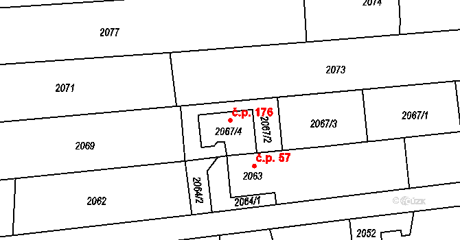 Borová 176, Bolatice na parcele st. 2067/4 v KÚ Bolatice, Katastrální mapa