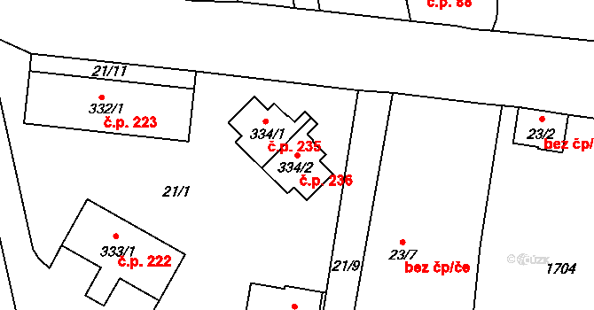 Staňkovice 236 na parcele st. 334/2 v KÚ Staňkovice u Žatce, Katastrální mapa