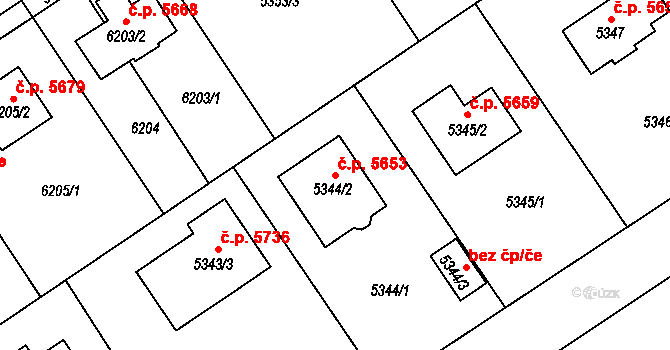 Chomutov 5653 na parcele st. 5344/2 v KÚ Chomutov I, Katastrální mapa