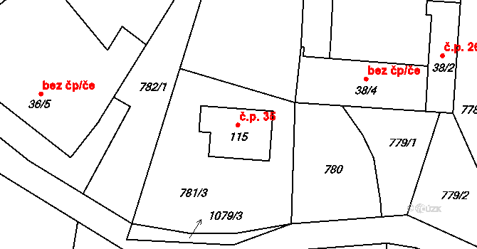 Jelmo 35, Libníč na parcele st. 115 v KÚ Jelmo, Katastrální mapa