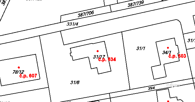 Štípa 634, Zlín na parcele st. 31/17 v KÚ Štípa, Katastrální mapa