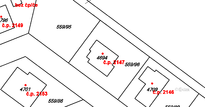 Česká Třebová 2147 na parcele st. 4694 v KÚ Česká Třebová, Katastrální mapa