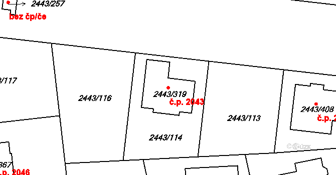 Roztoky 2043 na parcele st. 2443/319 v KÚ Roztoky u Prahy, Katastrální mapa