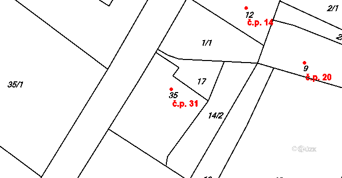 Kašina Hora 31, Záhoří na parcele st. 35 v KÚ Kašina Hora, Katastrální mapa