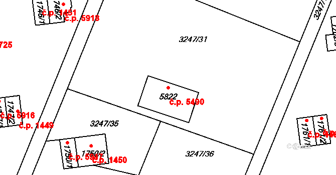 Zlín 5490 na parcele st. 5822 v KÚ Zlín, Katastrální mapa
