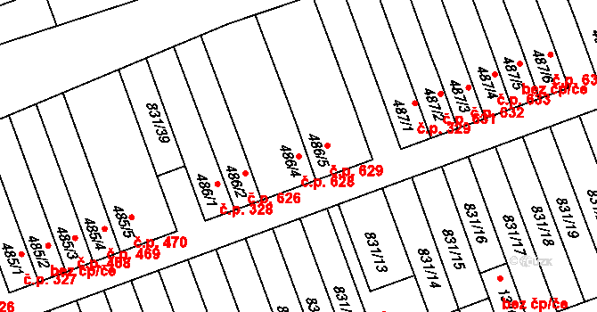 Tlumačov 628 na parcele st. 486/4 v KÚ Tlumačov na Moravě, Katastrální mapa