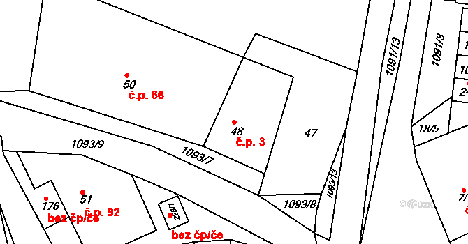 Milonice 3 na parcele st. 48 v KÚ Milonice, Katastrální mapa