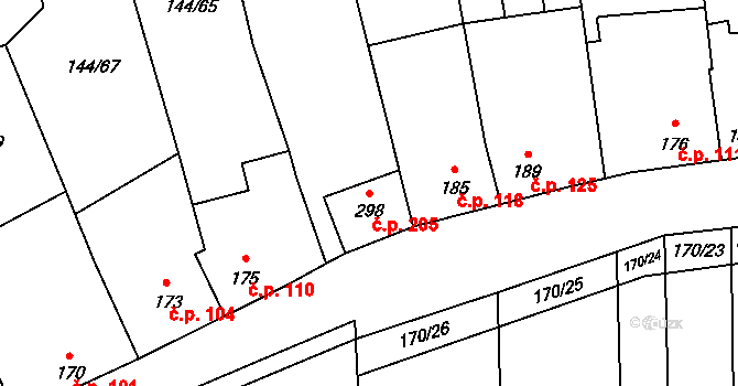 Louky 205, Zlín na parcele st. 298 v KÚ Louky nad Dřevnicí, Katastrální mapa