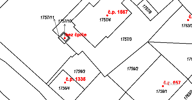 Holešov 41438680 na parcele st. 1757/2 v KÚ Holešov, Katastrální mapa