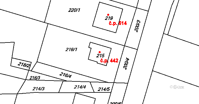 Želechovice nad Dřevnicí 442 na parcele st. 215 v KÚ Želechovice nad Dřevnicí, Katastrální mapa