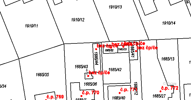 Třeboň 48330680 na parcele st. 1685/44 v KÚ Třeboň, Katastrální mapa