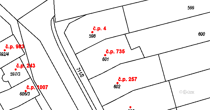 Nivnice 735 na parcele st. 601 v KÚ Nivnice, Katastrální mapa