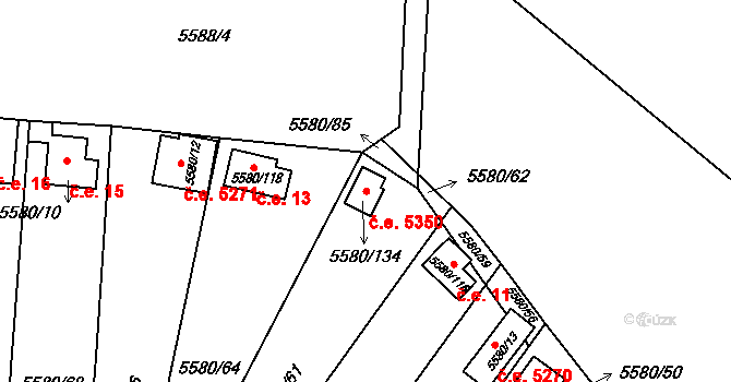 Jihlava 5350 na parcele st. 5580/134 v KÚ Jihlava, Katastrální mapa
