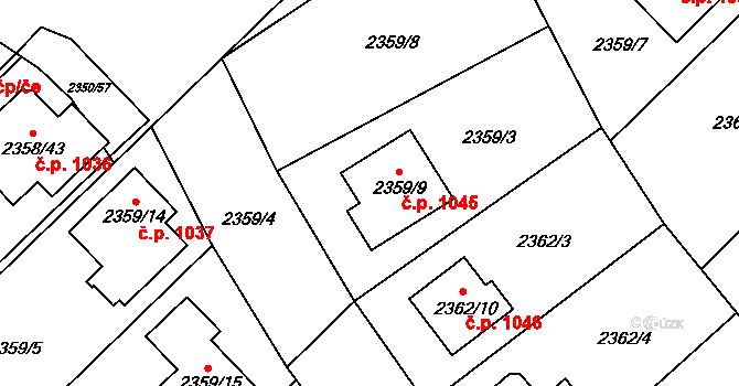 Bučovice 1045 na parcele st. 2359/9 v KÚ Bučovice, Katastrální mapa