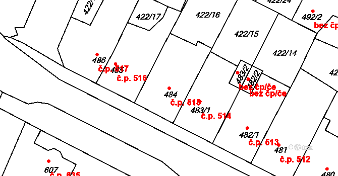 Milevsko 515 na parcele st. 484 v KÚ Milevsko, Katastrální mapa