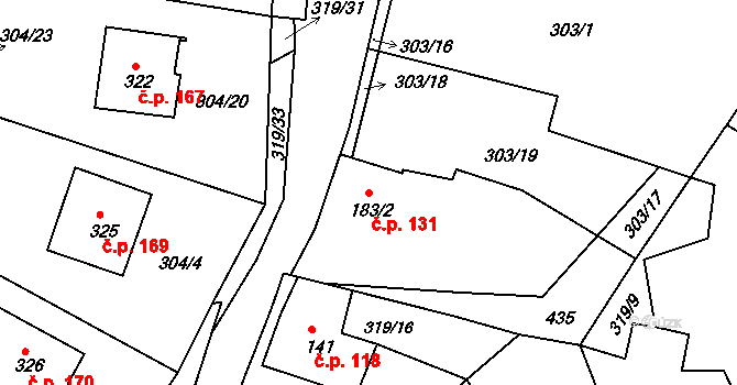 Dolní Bělá 131 na parcele st. 183/2 v KÚ Dolní Bělá, Katastrální mapa