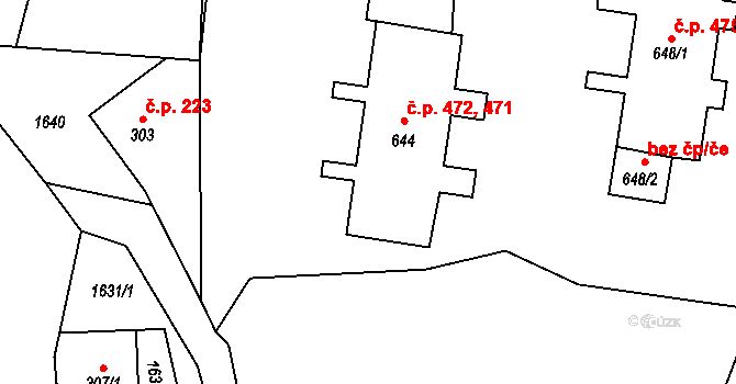 Hanušovice 471,472 na parcele st. 644 v KÚ Hanušovice, Katastrální mapa