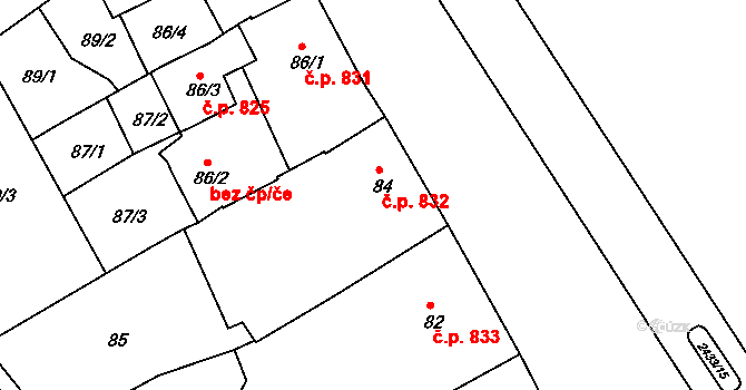 Jeseník 832 na parcele st. 84 v KÚ Jeseník, Katastrální mapa