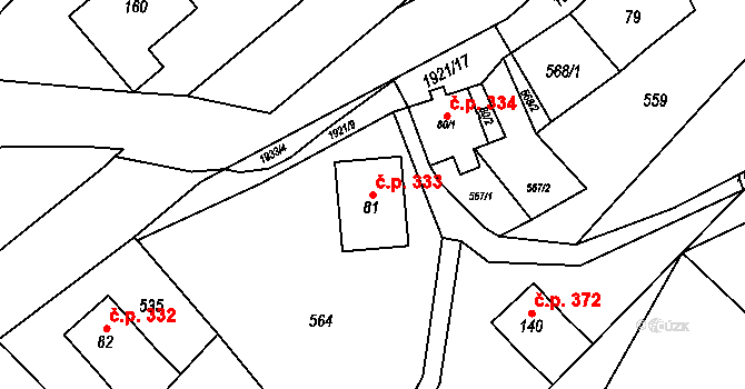 Tomíkovice 333, Žulová na parcele st. 81 v KÚ Tomíkovice, Katastrální mapa