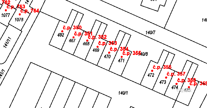 Hýskov 354 na parcele st. 470 v KÚ Hýskov, Katastrální mapa