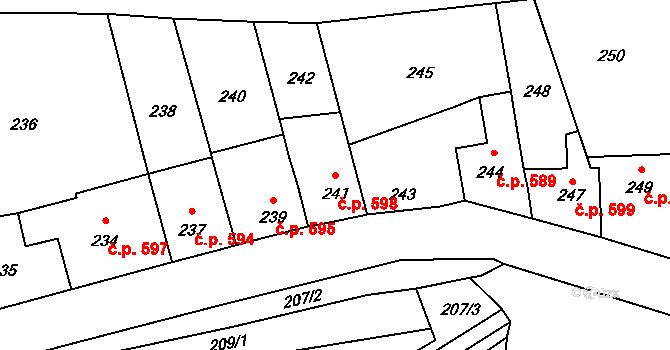 Libčice nad Vltavou 598 na parcele st. 241 v KÚ Chýnov, Katastrální mapa