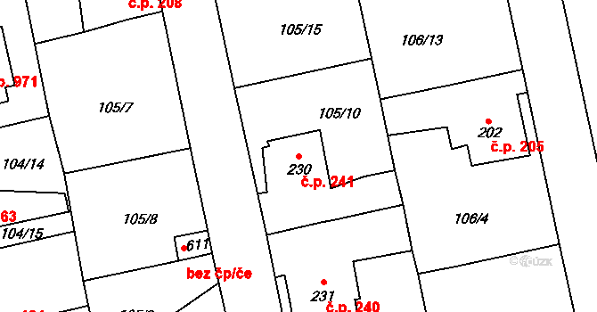 Rudná 241 na parcele st. 230 v KÚ Dušníky u Rudné, Katastrální mapa