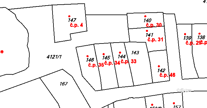 Jakubské Předměstí 34, Jaroměř na parcele st. 145 v KÚ Jaroměř, Katastrální mapa