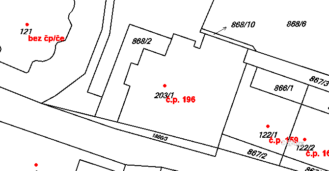 Otovice 196 na parcele st. 203/1 v KÚ Otovice u Broumova, Katastrální mapa